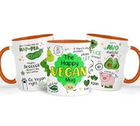 Shamsco Happy Vegan Mug | Ceramic Coffee & Tea Cup | Vegans, Eco-Friendly & Plant-Based Enthusiasts Gift | Ideal for Birthdays, Christmas, or Everyday Use - (Orange)