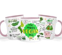 Shamsco Happy Vegan Mug | Ceramic Coffee & Tea Cup | Vegans, Eco-Friendly & Plant-Based Enthusiasts Gift | Ideal for Birthdays, Christmas, or Everyday Use - (Pink)