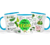 Shamsco Happy Vegan Mug | Ceramic Coffee & Tea Cup | Vegans, Eco-Friendly & Plant-Based Enthusiasts Gift | Ideal for Birthdays, Christmas, or Everyday Use - (Light Blue)