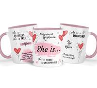 Shamsco She Is... Masterpiece of Resilience Mug | Ceramic Coffee & Tea Cup | Inspirational Gift for Women | Empowerment & Strength Quote Mug for Birthdays, Encouragement, or Special Occasions - (Pink)