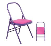 SHAN GE DA Yoga Auxiliary Chair with Lumbar Support, Foldable, Metal Frame, Iyengar/Pilates Yoga Chair, Gray/Purple