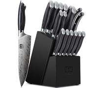 SHAN ZU 16 Pieces Kitchen Knife Sets, Japanese Knife Block Set in Powder Steel, High Carbon 63 HRC Chef Knives Set with Block Professional 12°Sharp Blade with Ergonomic Pakkawood Handle