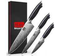 SHAN ZU 3 Piece Kitchen Knife Set in Powder Steel, Japanese Chef Knives Sets High Carbon 63 HRC Razor Sharp 12° Blade with Pakkawood Handles Include Kitchen, Utility, Peeling Knife