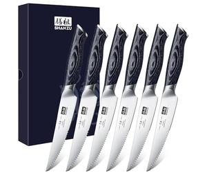SHAN ZU 6 PCS Steak Knife Set, 4.5 Inch High Carbon Japanese Super Steel Steak Knives Set, Ultra Sharp Kitchen Steak Knife with K133 Ergonomic Handle- Genbu Series