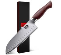 SHAN ZU 18cm Santoku Chef Knife, Japanese High Carbon Steel 10Cr15Mov Kitchen Knife with 12° Ultra Sharp Blade & Ergonomic Pakkawood Handle