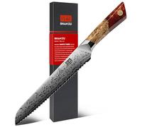 SHAN ZU Damascus Bread Knife 20CM, Damascus Kitchen Knife Made of Japanese SG2 Powder Steel, Sharp Serrated Blade, Hand Forged 91 Layers of Damascus Steel with Maple Handle - White Tiger Series