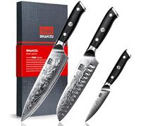 SHAN ZU Damascus Knife Set of 3 PCS, Japanese Damascus Steel 67 Layers Kitchen Knives Set High Carbon Professional Ultra-Sharp Chef Knife Set Ultra Sharp Cooking Utility Knife Set with G10 Handle