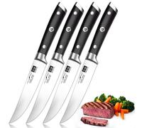 SHAN ZU Japanese Steak Knives Set of 4, High Carbon Super Sharp German Stainless Steel Knives with 15 Double Sides Edge & Ergonomic Pakkawood Handle