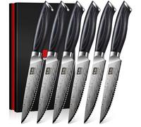 SHAN ZU Japanese Steak Knives Set of 6 - High Carbon Powder Steel 63 HRC, Razor Sharp 12° Blade Professional Kitchen Knives with Ergonomic Pakkawood Handle for Meat & BBQ