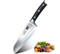 SHAN ZU Kitchen Knife, Japanese Santoku Knife 18 cm Professional Chef Knives Ultra Sharp Carving Knife High Carbon German Stainless Steel Utility Knife with Ergonomic Pakkawood Handle
