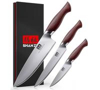 SHAN ZU Kitchen Knife Set 3 PCS, Japanese Chef Knife Set with High Carbon 10Cr15Mov Stainless Steel, Ultra-Sharp Kitchen Knives Set Utility Paring Knife with Ergonomic Pakkawood Handle
