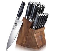 SHAN ZU Knife Block with Kitchen Knives, 16-Piece Knife Set Japanese Stainless Super Steel Cooking Knife Set with Removable Block & K133 Ergonomic Handle, Black Tortoise Genbu Series