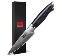 SHAN ZU Kitchen Paring Knife 10 cm - Japanese Powder Steel 63 HRC Peeling Knives for Friut Razor Sharp 12° Edge Vegetable Chopper with Pakkawood Handle