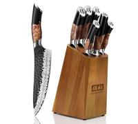 SHAN ZU Knife Set 7pcs, Japanese Kitchen Knife Set with Block, Sharp Chef Knife Set with Sharpener, 7 Layers High Carbon 10Cr15Mov Stainless Steel Blade & Maple Wood Handle - Tengu Series