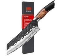SHAN ZU Santoku Knife Japanese Kitchen Knife 7 Inch, Professional Utility Chef's Cooking Knife with Hand Forged 7 Layers High Carbon 10Cr15MoV Steel Sharp Blade and Maple Wood Handle - Tengu Series