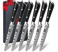 SHAN ZU Steak Knife Set, 6-Piece Steak Knives, Kitchen Steak Knife 5 Inch, High Carbon Stainless Steel Serrated Steak Knives of 6 with Premium Gift Box