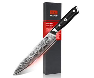 SHAN ZU Utility Knife 6 inch, Japanese Damascus Kitchen Knife, Professional Chef Knife with Sharp 67 Layers High Carbon Steel Blade and G10 Handle - PRO Series