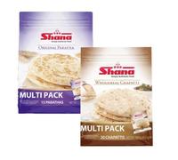 Shana's Combo 20's Wholemeal Chapatti & 15's Original Paratha Multipack Ready to eat Indian Flatbread Frozen Each Flavor 2pcs (Total 4 Pack)