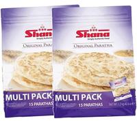 Shana's Original Paratha Multipack 15's Authentic Flaky Layered Flatbread Ready to Cook Indian Bread 1.2kg Pack of 2