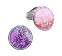 ShanBye Compact Mirror,2 PCS Small Handbag Travel Purse Mirrors Double-Sided Make Up Magnifying Mirror Metal Round Compact Mirror Portable Pocket Mirror for Mum Girl Student Birthday Gift