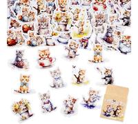 SHANFAA 46PCS Cute Cat Stickers, Kawaii Waterproof Vinyl Cats Designs, Perfect for Scrapbooking, Journaling, Notebooks