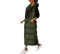 Shanfetl Women's Long Quilted Vest Hooded Maxi Length Sleeveless Puffer Vest Padded Coat Winter Outerwear, Army Green, M
