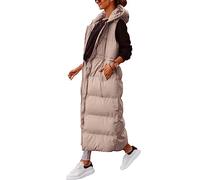 Shanfetl Women's Long Quilted Vest Hooded Maxi Length Sleeveless Puffer Vest Padded Coat Winter Outerwear, Khaki, S