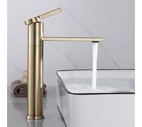 SHANFO Tall Bathroom Tap - 360° Swivel Spout Countertop Basin Mixer Tap, Single Lever, Brushed Gold, 1M4OK-T