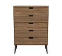 Shanghai B Tall Chest of Drawers Dark Walnut 5 Drawers 77cm