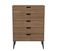 Shanghai B Tall Chest of Drawers Dark Walnut 5 Drawers 77cm