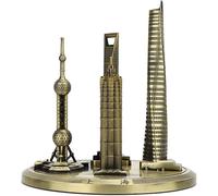 Shanghai Building Collection Model Set, Oriental Pearl Tower and Jin Mao Financial Center Souvenir, Electroplated Bronze Gold Metal Architecture Replica for Office Home (Bronze-Large) Practical and at