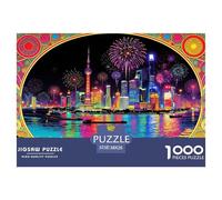Shanghai Bund Jigsaw Puzzles Puzzle for Adults Kids. 1000 Pieces Fireworks And Crowds Whimsical Challenge Toy Educational Game Home Decoration for Adults& Kids Age 14 Years Up 38x26cm/1000pcs