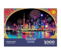 Shanghai Bund Jigsaw Puzzles Puzzles for Adults Kids. 1000 Pieces Fireworks And Crowds Impossible Challenge Toy Educational Games Home Decoration for Educational Games Gifts 52x38cm/1000pcs