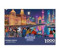 Shanghai Bund Night Skyline Wooden Jigsaw Puzzle Waterproof 1000 Piece Puzzles for Adults Challenging And Brainteasing Educational Games
