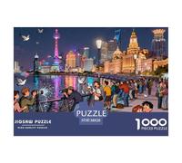 Shanghai Bund Night Skyline Wooden Jigsaw Puzzle Waterproof 1000 Piece Puzzles for Adults Impossible Challenging Games