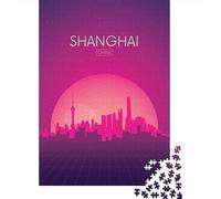 Shanghai China 1000 Piece Jigsaw Puzzle, Modern City Skyline, Decorative Artwork, Matte Printed Jigsaw, Family Night Game for Home Décor Fans, 38x26cm/1000pcs