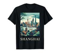 Shanghai China Asia Skyline Retro Travel Graphic T-Shirt