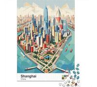 Shanghai, China Cityscape Illustration 1000 Piece Jigsaw, 38x26cm/1000pcs | For winter days with time to puzzle: Adult jigsaw puzzle with 1000 pieces fits long December evenings.