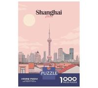 Shanghai China Cityscape Illustration Jigsaw Puzzle 1000 Pieces, Historic Square Architecture, 1000 Pieces for Adults, Birthday Gift for Adults, Screen-Free Fun, 70x50cm/1000pcs