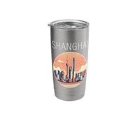 Shanghai China Landscape Art Deco Stainless Steel Insulated Tumbler