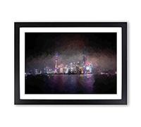 Shanghai China Skyline at Dusk in Abstract Framed Print | A2 Black Framed Wall Art | Ready to Hang | Abstract Cityscape Picture | Living Room Bedroom Lounge Office