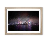 Shanghai China Skyline at Dusk in Abstract Framed Print | A2 Oak Framed Wall Art | Ready to Hang | Abstract Cityscape Picture | Living Room Bedroom Lounge Office