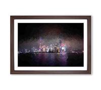 Shanghai China Skyline at Dusk in Abstract Framed Print | A2 Walnut Framed Wall Art | Ready to Hang | Abstract Cityscape Picture | Living Room Bedroom Lounge Office