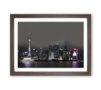 Shanghai China Skyline No.1 Modern Framed Print | A2 Walnut Framed Wall Art | Ready to Hang | Modern Cityscape Picture | Living Room Bedroom Lounge Office