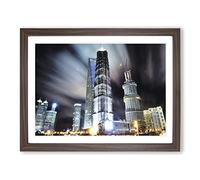 Shanghai China Skyline No.3 Modern Framed Print | A4 Walnut Framed Wall Art | Ready to Hang | Modern Cityscape Picture | Living Room Bedroom Lounge Office