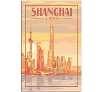 Shanghai China Sunset Art Print Vintage Travel Poster Retro Wall Art Canvas Poster Home Decor Room Decor Unframed 40x60cm