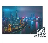 Shanghai City Jigsaw Puzzles for Adults 1000 Pieces China Skyline Impossible Puzzle Brain Teaser Difficult Educational Games Relax Puzzles Games Premium 1000pcs (75x50cm)