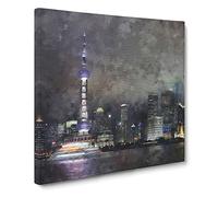 Shanghai Skyline Vol.1 Canvas Print | Gallery Wrapped 30mm Frame Wall Art | 14x14 inches | Ready to Hang | Modern Cityscape Picture | Living Room Bedroom Lounge Office