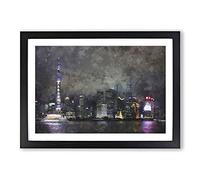 Shanghai Skyline Vol.1 Painting Framed Print | A2 Black Framed Wall Art | Ready to Hang | Modern Cityscape Picture | Living Room Bedroom Lounge Office