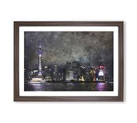 Shanghai Skyline Vol.1 Painting Framed Print | A2 Walnut Framed Wall Art | Ready to Hang | Modern Cityscape Picture | Living Room Bedroom Lounge Office